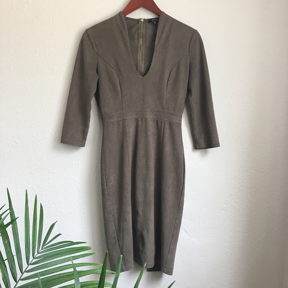 Privy faux suede V-neck midi dress